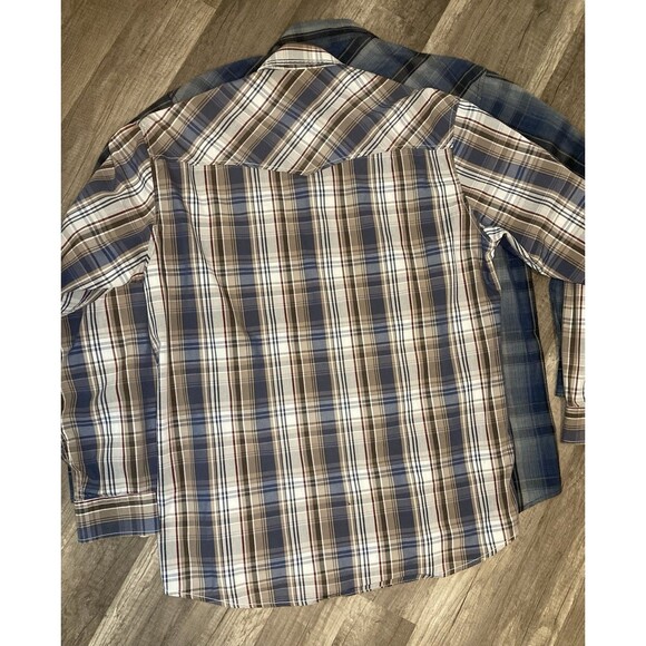 GC Blue Vintage Collection Mens M Western Shirts Lot/2 Blue Plaid Pearl Snap LS - Picture 4 of 8